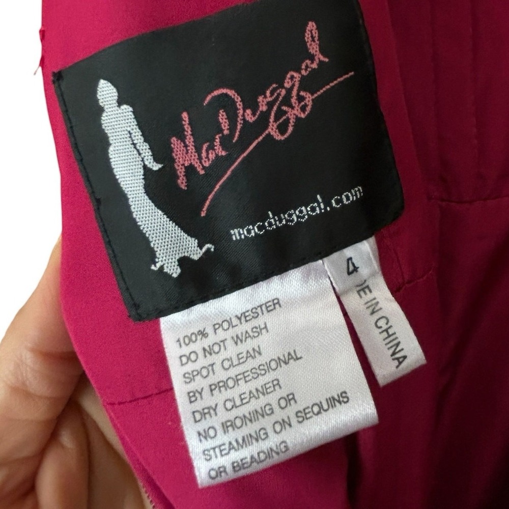 Mac Duggal Formal Dress Size 4 Magenta Taffeta Plunge Neck Trumpet Skirt - Picture 9 of 10